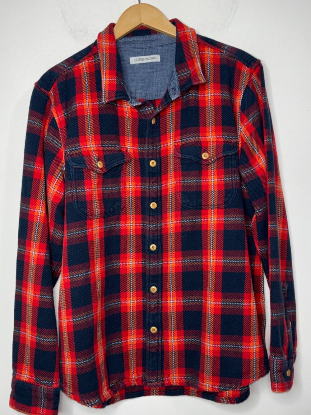 Outerknown Blanket Shirt Mens XL Red Blue Plaid Heavyweight Organic Cotton